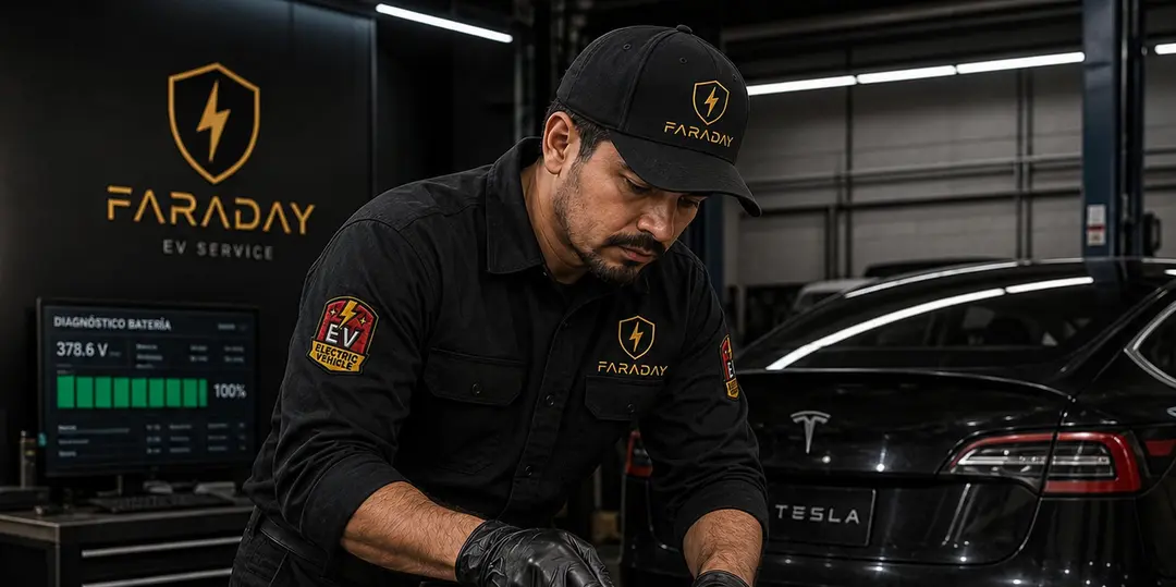 Técnico FARADAY realizando diagnóstico de batería de alto voltaje